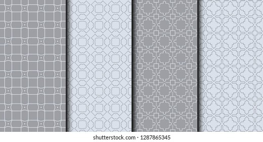 Set of Abstract background texture in geometric ornamental style. Vector illustration. Seamless. Grey color.