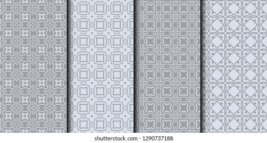Set of Abstract background texture in geometric ornamental style. Vector illustration. Seamless. Grey color.