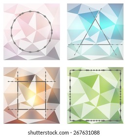 set Abstract  background with triangles. Vector. and frame. Blurred background. Circle, triangle, square. modern