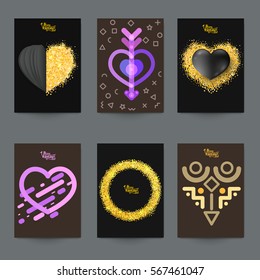 Set of abstract background to valentine`s day. Template for cover, poster, banner, advertising or other design. Vector illustration.