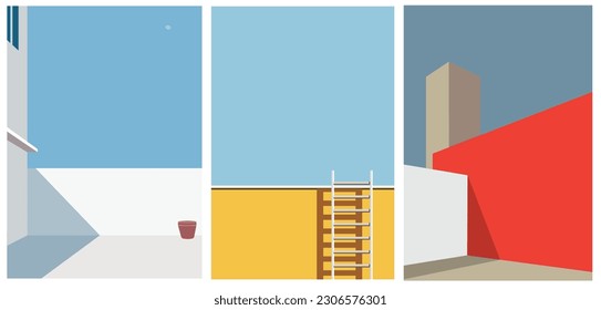 Set of abstract background. Vector building. Contemporary geometry architecture posters in modern style.