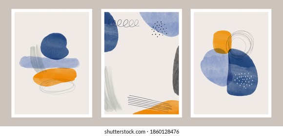 Set of abstract background with watercolor strokes lines and spots. Brush painted texture. Design for poster, postcard, social media etc. Vector illustration