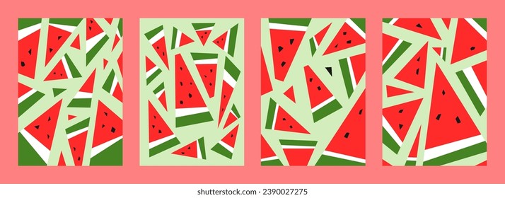 Satz abstrakter Hintergrund der Wassermelonenscheibe. vertikal. flache Vektorgrafik.