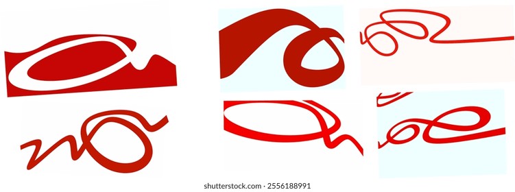 set Abstract background Wavy line shapes with red color gradations Vector illustration.