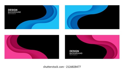 Establecer fondo abstracto con papel rojo ondulado y azul. Fondo del Vector Negro con una brillante ola azul y roja. fondo de plantilla de diseño horizontal abstracto.