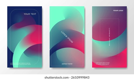 A set of abstract backgrounds with 3d gradient elements. For posters, social media ads and covers.