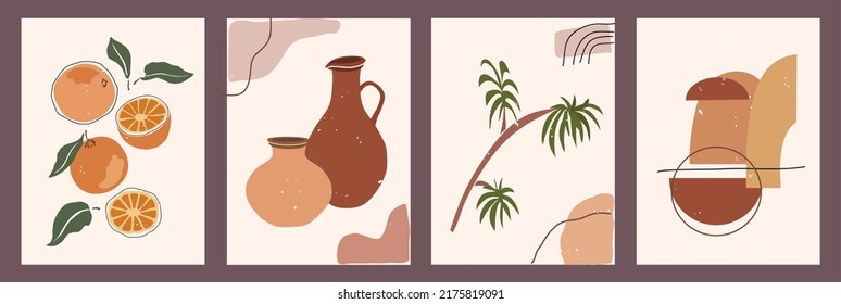 Set of abstract backgrounds. Aesthetic post cards collection. Geometrical elements. Contemporary trendy vector illustrations in pastel colors