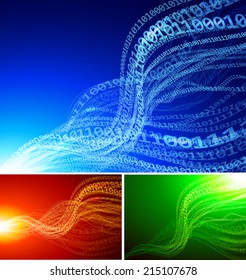 Set of abstract backgrounds with binary waves EPS10 transparency effects. RGB. Organized by layers Global colors. Gradients used