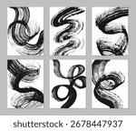 Set of abstract backgrounds. Black ink brush strokes, patterns, posters, cover.