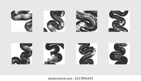 Set of abstract backgrounds. Black ink marks, brush strokes, patterns.