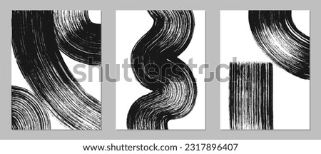 Set of abstract backgrounds. Black ink brush strokes, patterns, posters, cover.