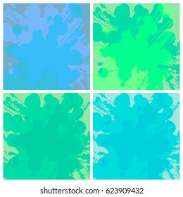 Set of abstract backgrounds with blots and scratches in blue, green and aquamarine colors. Vector eps10.