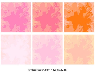 Set of abstract backgrounds with blots and scratches in pink, red and beige colors. Vector eps10.