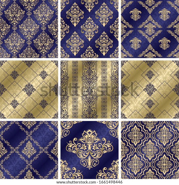 Set of abstract backgrounds. Blue and gold