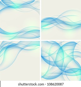 Set of abstract backgrounds with blue waves. Vector illustration. eps10