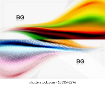 Set abstract backgrounds. Blur waves, rainbow color style lines. Vector illustrations for covers, banners, flyers and posters and other