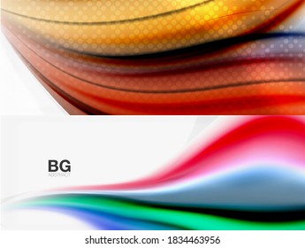 Set abstract backgrounds. Blur waves, rainbow color style lines. Vector illustrations for covers, banners, flyers and posters and other