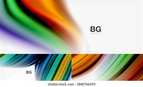 Set abstract backgrounds. Blur waves, rainbow color style lines. Vector illustrations for covers, banners, flyers and posters and other