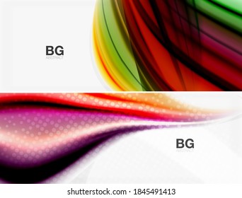 Establecer fondos abstractos. Olas borrosas, líneas de estilo de color arcoiris. Ilustraciones vectoriales para portadas, pancartas, volantes y carteles y otros
