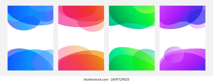 Set of abstract backgrounds with bright colored liquid shapes for creative graphic design. Vector illustration.
