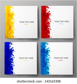 Set of abstract backgrounds with bright grunge splashes in autumn colors. Vector illustration.