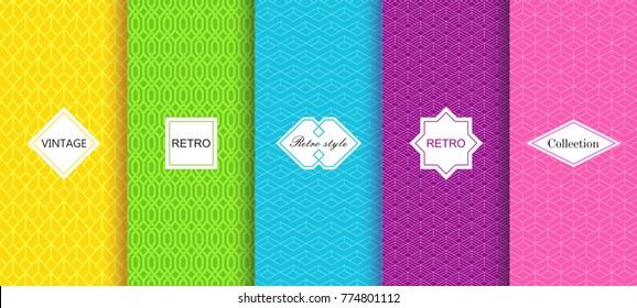 Set of abstract backgrounds in bright retro colours with seamless textured patterns. Seamless abstract pattern in Japanese style. Template greeting card, invitation and advertising banner, brochure
