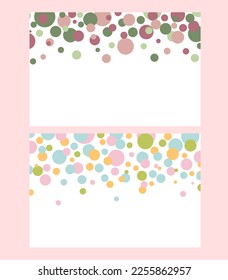 Set of abstract backgrounds with circles. Confetti. White background. Geometry. Minimalism. Diffusion. Holidays. Banner.