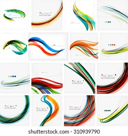 Conjunto de fondos abstractos. Círculos, remolinos y olas con espacio de copia para tu mensaje. Diseños publicitarios - plantillas, identidad y fondos de pantalla