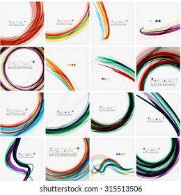 Conjunto de fondos abstractos. Círculos, remolinos y olas con espacio de copia para tu mensaje. Diseños publicitarios - plantillas, identidad y fondos de pantalla