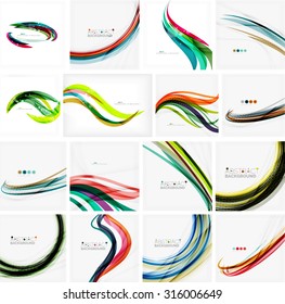 Conjunto de fondos abstractos. Círculos, remolinos y olas con espacio de copia para tu mensaje. Diseños publicitarios - plantillas, identidad y fondos de pantalla