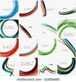 Conjunto de fondos abstractos. Círculos, remolinos y olas con espacio de copia para tu mensaje. Diseños publicitarios - plantillas, identidad y fondos de pantalla