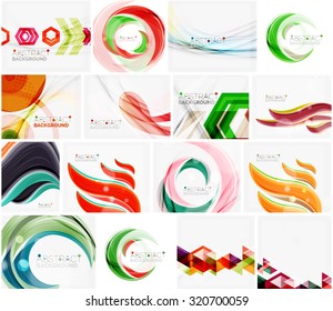 Set of abstract backgrounds. Circles, swirls and waves with copyspace for your message. Banner advertising layouts - templates, identity and wallpapers