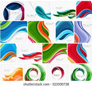 Set of abstract backgrounds. Circles, swirls and waves with copyspace for your message. Banner advertising layouts - templates, identity and wallpapers