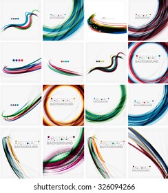 Conjunto de fondos abstractos. Círculos, remolinos y olas con espacio de copia para tu mensaje. Diseños publicitarios - plantillas, identidad y fondos de pantalla