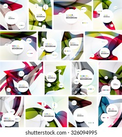 Conjunto de fondos abstractos. Círculos, remolinos y olas con espacio de copia para tu mensaje. Diseños publicitarios - plantillas, identidad y fondos de pantalla