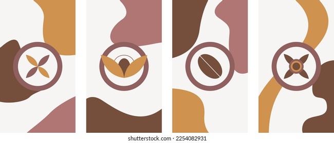 Conjunto de fondos abstractos en tonos de café. Diseño de fondo abstracto del café. Conjunto de ilustraciones vectoriales.