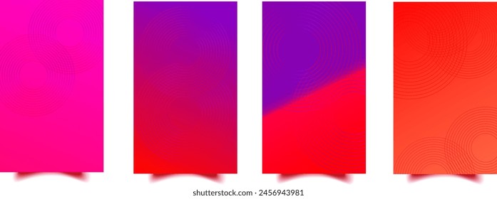 Set of abstract backgrounds with color gradients and minimalistic linear round shape. Vector colorful geometric design for cover, template, brochure, flyer.Collection in retro style.