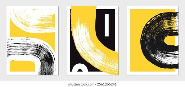 Set of abstract backgrounds. Color ink brush strokes, patterns, posters, cover.