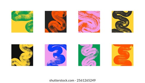 Set of abstract backgrounds. Color ink brush strokes, patterns, posters, cover.