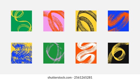 Set of abstract backgrounds. Color ink brush strokes, patterns, posters, cover.