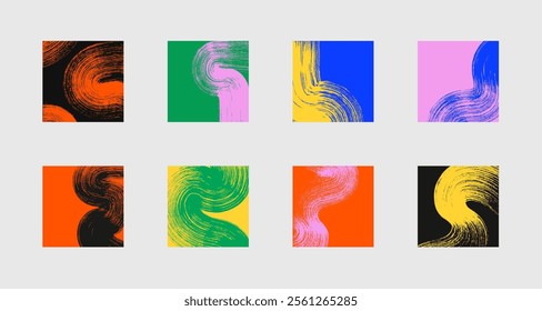 Set of abstract backgrounds. Color ink brush strokes, patterns, posters, cover.