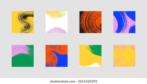 Set of abstract backgrounds. Color ink brush strokes, patterns, posters, cover.