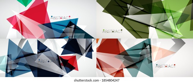 Set of abstract backgrounds. Color triangle shapes on light background. Vector illustration for covers, banners, flyers and posters and other designs
