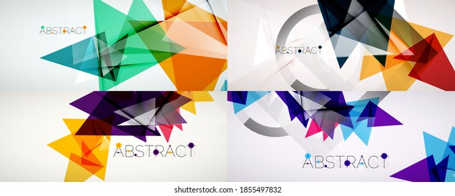 Set of abstract backgrounds. Color triangle shapes on light background. Vector illustration for covers, banners, flyers and posters and other designs