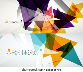 Conjunto de fondos abstractos. Formas de triángulo de color en el fondo claro. Ilustración vectorial para cubiertas, pancartas, volantes y carteles y otros diseños