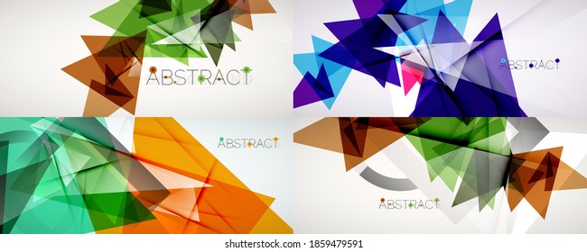 Set of abstract backgrounds. Color triangle shapes on light background. Vector illustration for covers, banners, flyers and posters and other designs