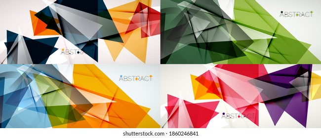Set of abstract backgrounds. Color triangle shapes on light background. Vector illustration for covers, banners, flyers and posters and other designs