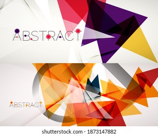 Set of abstract backgrounds. Color triangle shapes on light background. Vector illustration for covers, banners, flyers and posters and other designs