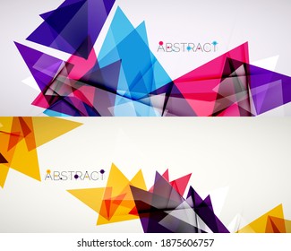 Conjunto de fondos abstractos. Formas de triángulo de color en el fondo claro. Ilustración vectorial para cubiertas, pancartas, volantes y carteles y otros diseños