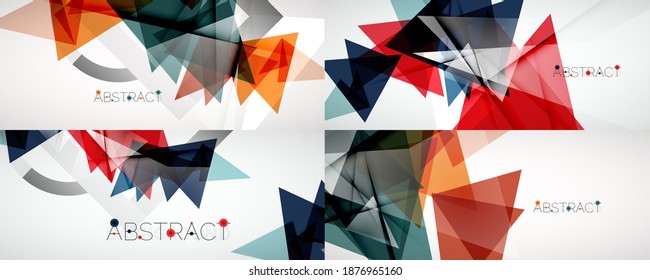 Set of abstract backgrounds. Color triangle shapes on light background. Vector illustration for covers, banners, flyers and posters and other designs